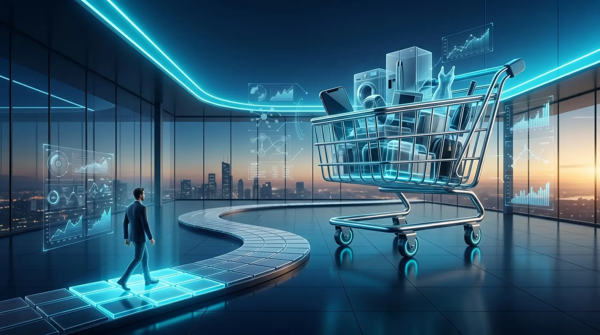 A shopping cart filled with various consumer goods.