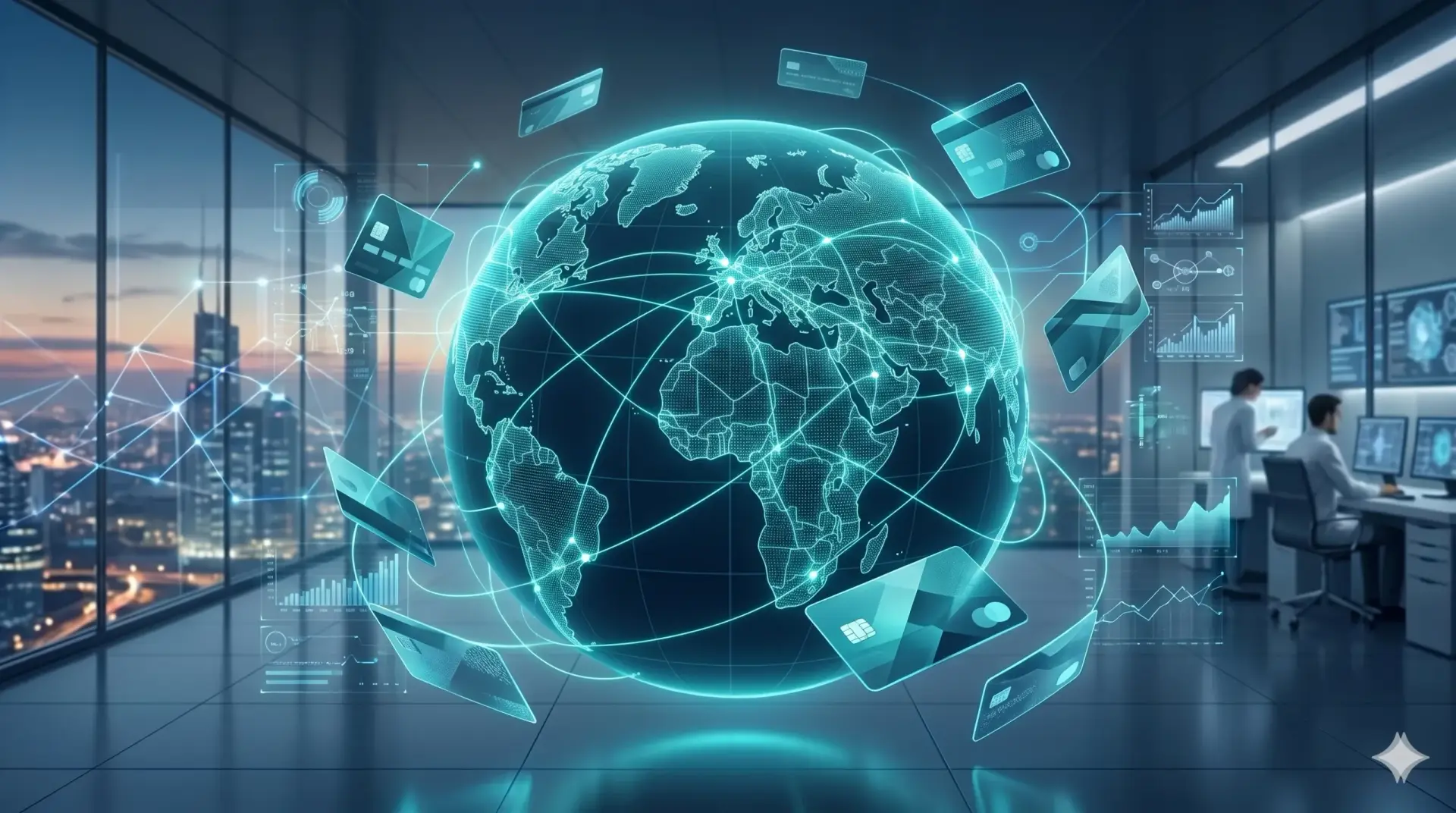 Digital globe with data overlays.