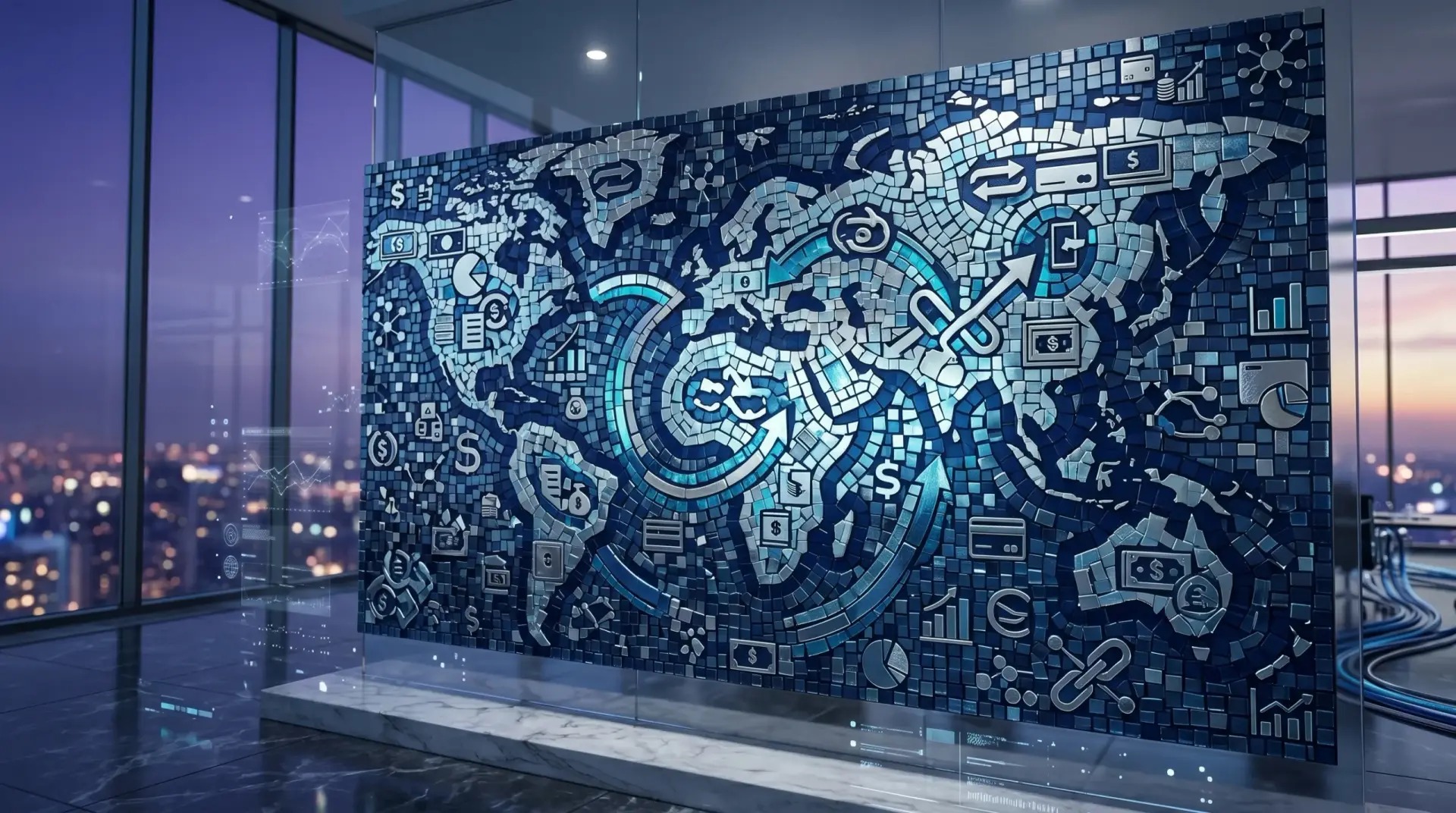 Abstract world map in blue mosaic
